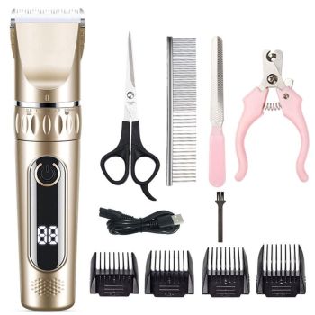 Electric Dog Cat Grooming Kit Cordless Pet Hair Shaver Scissors Clippers Trimmer White