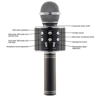 Portable Bluetooth Wireless Karaoke Microphone with LED Lights Black