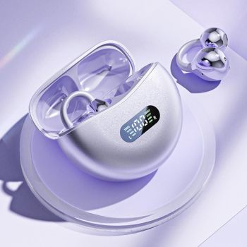 Wireless Bluetooth 5.4 Clip-on Earbuds Lightweight Open Ear Headphones for Glasses Wearers and Workout Purple