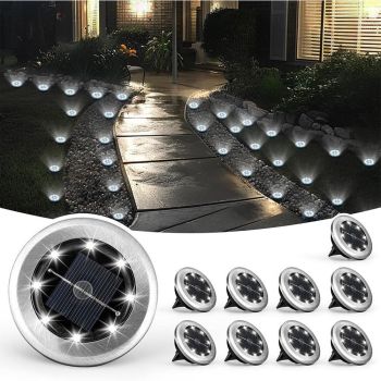 10Pcs Mini Solar Ground Lights Outdoor Pathway Decorative Lights for Yard Garden Decor Warm Light