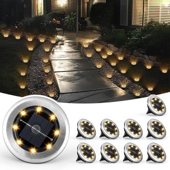 10Pcs Mini Solar Ground Lights Outdoor Pathway Decorative Lights for Yard Garden Decor White Light