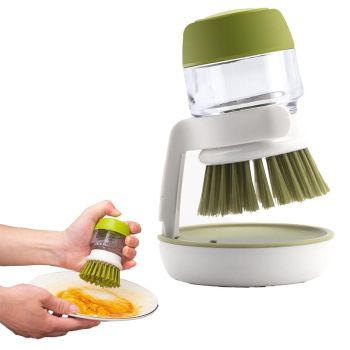 Multi-purpose Scrubbing Dish Brush with Soap Dispenser Cleaning Brush Kitchen Cleaning Tool Gray