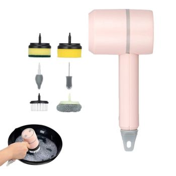 Set of 6 in 1 Handheld Electric Cleaning Brush USB Rechargeable Electric Dishwashing Brush Kitchen Cleaning Tool White
