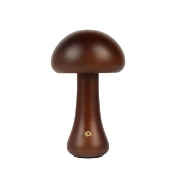Cordless Wooden Mushroom Lamp Touch Dimmable Table Lamp Rechargeable Night Light