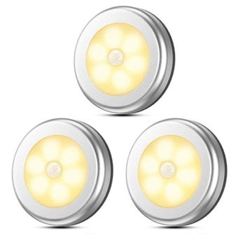 3Pcs Motion Sensor LED Lights Battery Operated Night Lights for Closet Cabinet Hallway Stair White Light