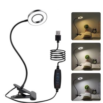 Dimmable USB Desk Lamp 3 Color Modes Flexible Gooseneck Reading Light with Clamp White