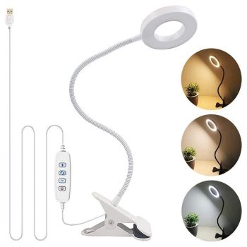 Dimmable USB Desk Lamp 3 Color Modes Flexible Gooseneck Reading Light with Clamp Black