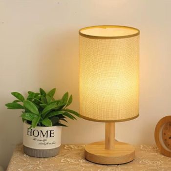 USB Powered Small Bedside Night Light Minimalist Table Lamp with Round Fabric Shade for Bedroom College Dorm White