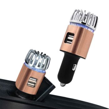 12V Car Air Purifier Car Air Freshener with Dual USB Charger Port Silver