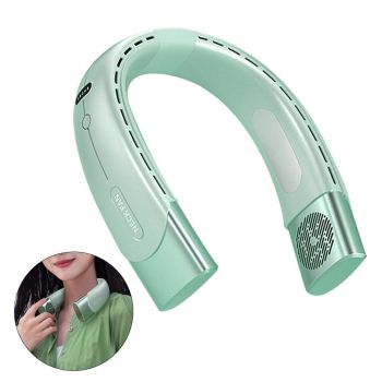 Hanging Neck Fan Wearable Bladeless Fan USB Rechargeable Cooling Fan with 5 Speed Adjustment Blue