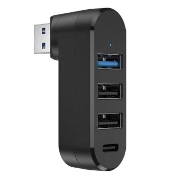 4-Port USB 3.0 Hub 180-Degree Rotating USB Splitter for Laptop Car Blue