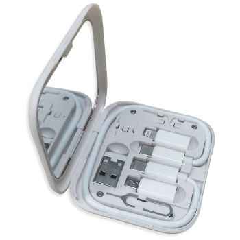 6-in-1 Cable Organizer Multifunctional Storage Box with Mirror for Travel Pink