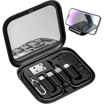 6-in-1 Cable Organizer Multifunctional Storage Box with Mirror for Travel White