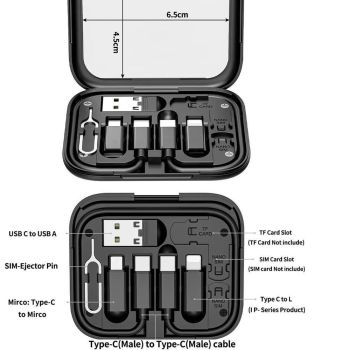 6-in-1 Cable Organizer Multifunctional Storage Box with Mirror for Travel Black