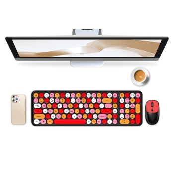 2.4GHz Wireless Keyboard and Mouse Combo Cute Brown