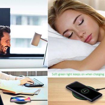 10W Qi Wireless Fast Charger with 1m USB Charging Cable for Smartphones - Black