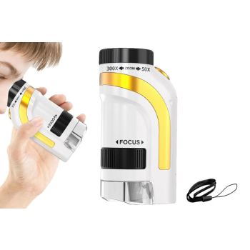 50X-300X Handheld Microscope with LED Lights Portable Pocket Zoom Gold