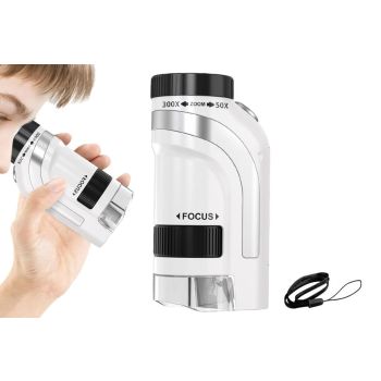 50X-300X Handheld Microscope with LED Lights Portable Pocket Zoom Silver