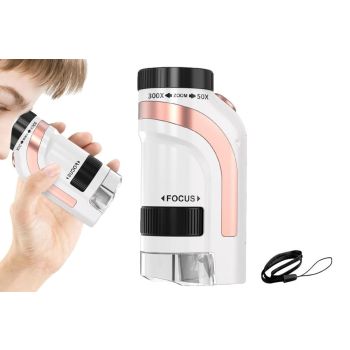 50X-300X Handheld Microscope with LED Lights Portable Pocket Zoom Pink