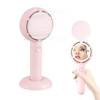 Mini Handheld Fan with LED Light Makeup Mirror Rechargeable Portable Fan Black