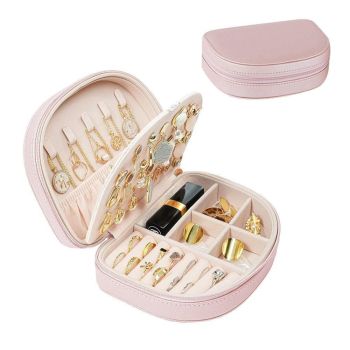 Portable Double Layer Jewelry Organizer Box PU Leather Jewelry Storage Case Black