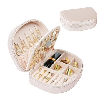 Portable Double Layer Jewelry Organizer Box PU Leather Jewelry Storage Case Pink