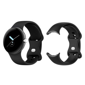 For Google Pixel Watch 1 / 2 Soft Replacement Strap Silicone Sport Watch Band Black - L