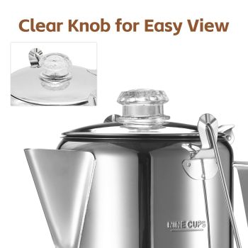 1.2L 9-Cup Stainless Steel Camping Percolator Coffee Pot Stovetop Coffee Maker 1Pc