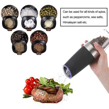 2PACK Gravity Electric Pepper and Salt Grinder Set Stainless Steel Black