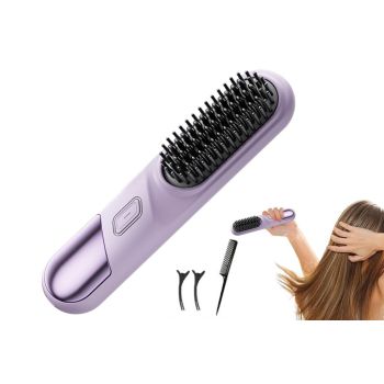 Cordless Hair Straightener Brush Mini Hot Comb for Women Anti-Scald Protection -Black