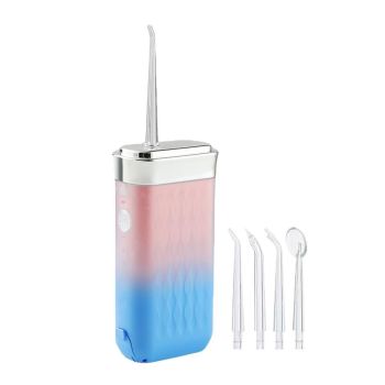 Mini Portable Oral Irrigator Rechargeable Water Dental Flosser With Stretchable Water Tan -Grey
