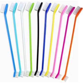 10 Pcs Pet Toothbrush Dual-End Long Handle for Dogs Cats