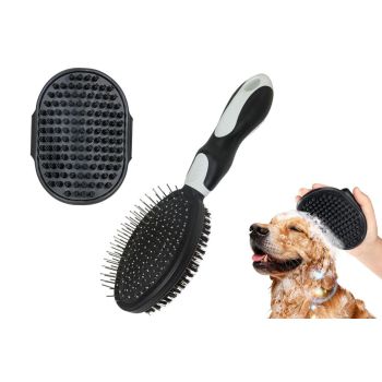 2 Pack Pet Grooming Brush Set Deshedding Double Sided Comb Massage Brush-Green