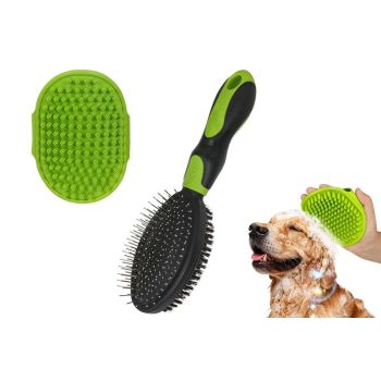 2 Pack Pet Grooming Brush Set Deshedding Double Sided Comb Massage Brush-Black
