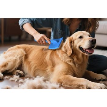 2Pcs Dog Slicker Brush & Comb Set for Grooming Detangling & Hair Removal-Blue