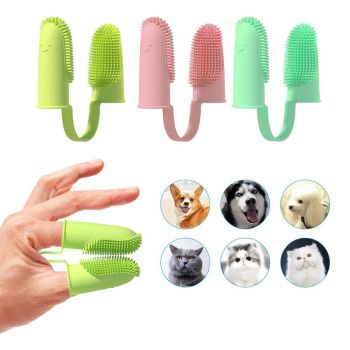 3Pcs Dog Toothbrush Double Finger Silicone Tooth Brushing Kit for Pet Dental Care