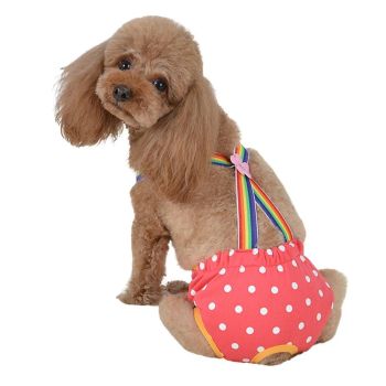 Cute Harness Female Dog Sanitary Pants Reusable Menstrual Diaper-Pink L