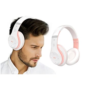 Bluetooth Headphones Over Ear HiFi Stereo Sound Wireless Headphones for Travel Work Cellphone-Pink