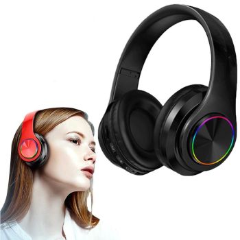 Wireless Headphones Wireless Earbuds B39 LED Light Up Foldable Headset Bluetooth 5.0 Stereo Headphones Built in Microphone -Black