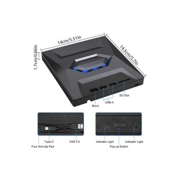 7 in 1 External CD DVD Drive USB3.0 Type-C Writer Burner Player for Laptop Windows