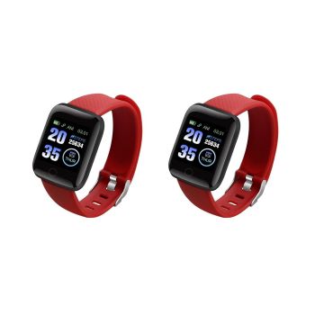 116plus Waterproof Smart Watch Sports Fitness Trackaer with Heart Rate Monitor for Men and Women-Red