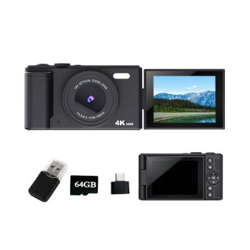 4K Digital Camera Flip Screen Autofocus for Vlogging Photography Beginners-Black
