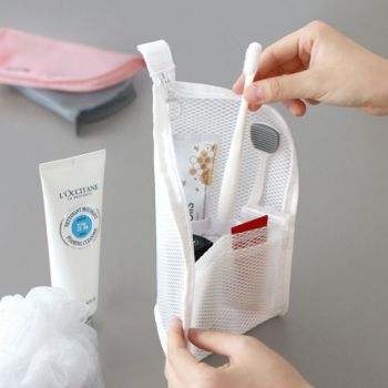 EVA Mesh Travel Toothbrush Organizer, Portable Toiletry Pouch, Multifunctional Organizer for Toothpaste, Eyebrow Pencils, and Lipstick - Pink