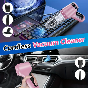 3-in-1 Cordless Handheld Vacuum Cleaner, Multifunction Car and Home Blower and Vacuum for Pet Hair, Window, and Keyboard Cleaning - Pink