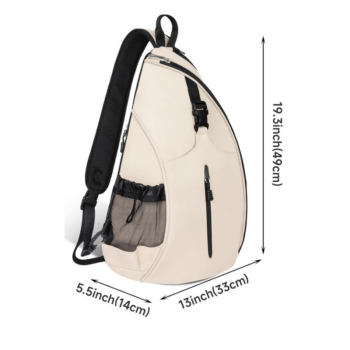 Multifunction Sling Tennis Bag, Waterproof Oxford Crossbody Sports Backpack, with Water Bottle Pocket & Hidden Ball Compartment—Pink