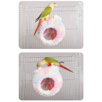 Thick Coral Fleece Winter Bird House with Plastic Frame & Metal Screw Hook for Budgies and Cockatiels - Assorted Colors
