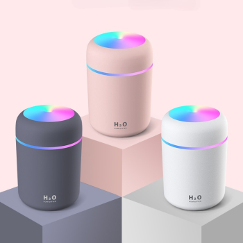 Mini Colorful Cup Humidifier, 300ml Portable USB Cool Mist Humidifier with 7-Color Night Light, for Car, Bedroom, Desk, and Office - Gray