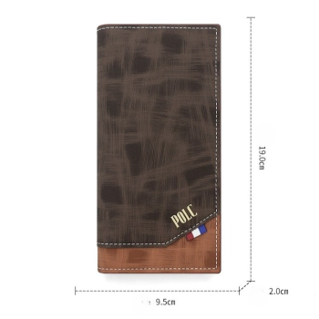 Men's Long Bifold PU Leather Wallet, Vintage Plaid Patchwork Business Card Holder with Zipper Coin Pocket & ID Photo Slot (Brown)