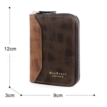 Two-tone Patchwork PU Zip-Around Short Wallet for Men, Embossed Letter Multi-Card Slot Purse with Dual Coin Pockets & ID Photo Slot (Brown)