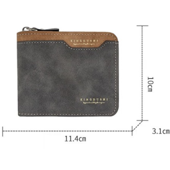 Men's Tri-fold Zip-Around Wallet, PU Leather Purse with Snap Coin Pocket & ID Photo Slot, Multi-Card Slots Business Casual Short Billfold (Black)